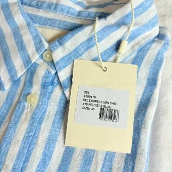 Gant Women's Linen Striped Relaxed Fit Long Sleeves Perfect Blue Shirt size US 6 - Picture 5 of 6